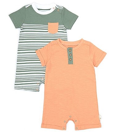 Image of Burt's Bees Baby Boys Newborn-24 Months Stripe & Solid 2-Pack Shortall