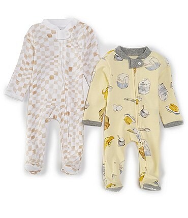 Image of Burt's Bees Baby Boys Newborn-9 Months Banana Muffin & Wavy Check Sleep & Play Footie Sleeper 2-Pack