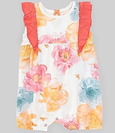 Image of Burt's Bees Baby Girls Newborn-24 Months Peonies Bubble Romper