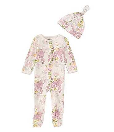 Image of Burt's Bees Baby Girls Newborn-9 Months Long-Sleeve Floral Fields Footie Coverall
