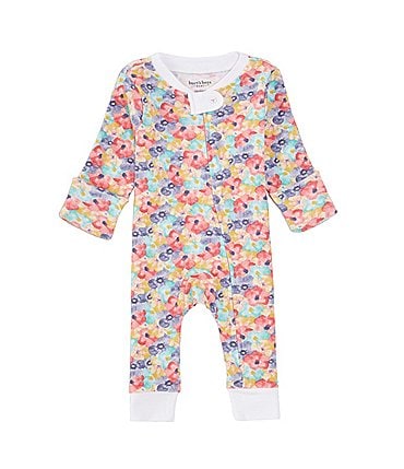 Image of Burt's Bees Baby Girls Newborn-9 Months Long Sleeve Mini Hibiscus Printed Coverall