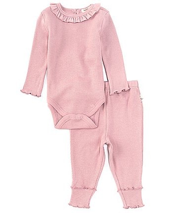 Image of Burt's Bees Baby Girls Newborn-9 Months Long-Sleeve Thermal Bodysuit & Matching Pant Set