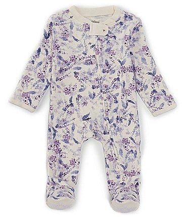 Image of Burt's Bees Baby Girls Newborn-9 Months Long-Sleeve Wisteria-Printed Sleep & Play Footed Sleeper