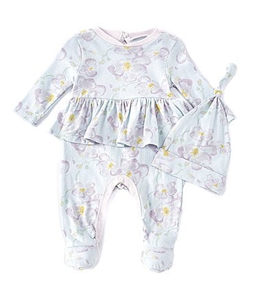 Image of Burt's Bees Baby Girls Preemie-9 Months Long-Sleeve Sunny Orchids Footed Coverall & Hat