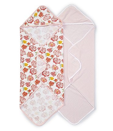 Image of Burt's Bees Baby Girls Rosy Spring 2-Pack Hooded Towel Set
