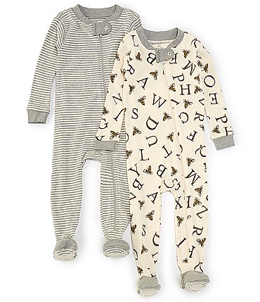 Image of Burt's Bees Baby Newborn-24 Months Long-Sleeve Spelling Bee Print Footie Sleeper 2-Piece Set
