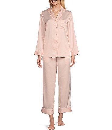 Image of Cabernet Solid Contrast Piping Coordinating Satin Pajama Set