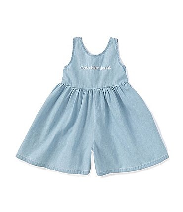 Image of Calvin Klein Baby Girls 12-24 Months Sleeveless Denim Fit-And-Flare Romper