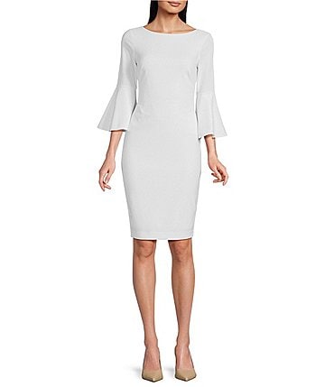 Image of Calvin Klein 3/4 Bell Sleeve Boat Neck Sheath Dress