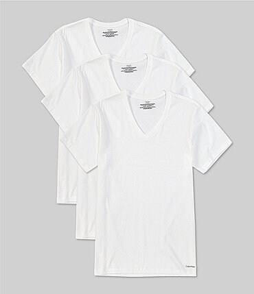Image of Calvin Klein Cotton Classic Solid V-Neck Undershirts 3-Pack