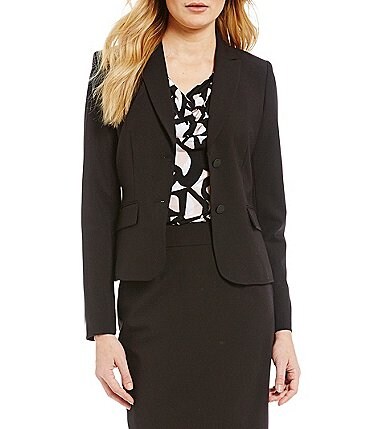 Image of Calvin Klein Notch-Collar Long Sleeve Padded Shoulder Luxe Stretch Jacket