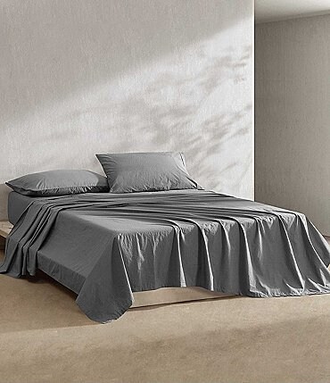 Image of Calvin Klein Solid Washed Cotton Percale Sheet Set