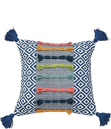 Image of carol & frank Ciara Southwestern Geometric Pattern Tufted Yarn Tassel Decorative Pillow