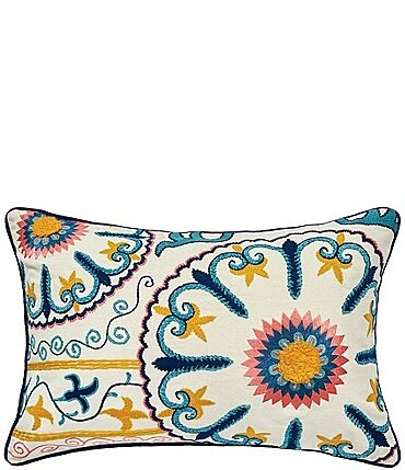 Image of carol & frank Drew Medallion Embroidered Tufted Textured Lumbar Decorative Throw Pillow