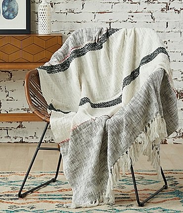 Image of carol & frank Luna Melange Weave Textured Slub Accent Tassel Fringe Throw Blanket