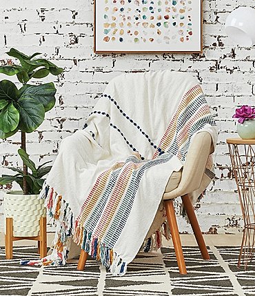 Image of carol & frank Wille Yarn Stripe Ladder Woven Multicolor Tassel Throw Blanket