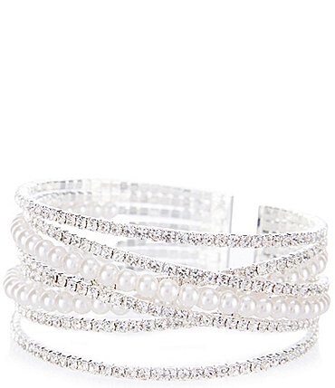 Image of Cezanne Layered Jewels Pearl Crystal Cuff Bracelet