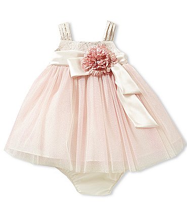 Image of Chantilly Place Baby Girls 12-24 Months Brocade Pleated Strap Crystal Tulle Ballerina Dress