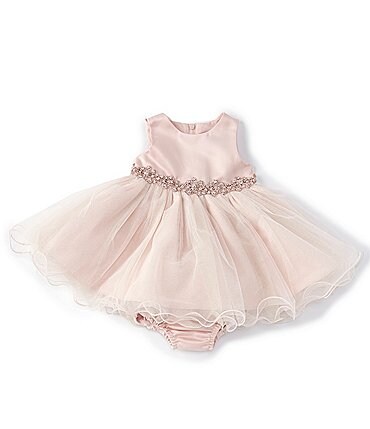 Image of Chantilly Place Baby Girls 3-24 Months Satin/Mesh Wire-Hem Fit-And-Flare Dress