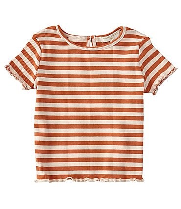 Image of Chelsea & Violet Baby Girls 12-24 Months Striped Short Sleeve Lettuce Edge Ribbed Knit Tee