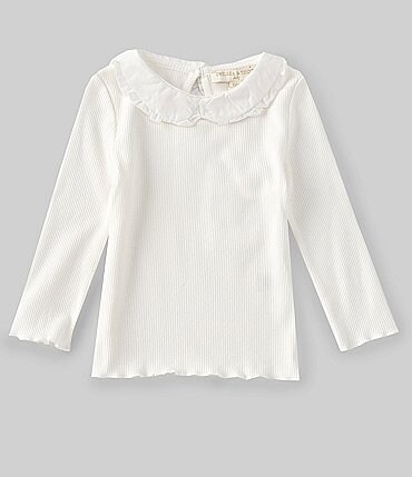 Image of Chelsea & Violet Baby Girls 12-24 Months Woven Ruffle Collar Ribbed Long Sleeve Top