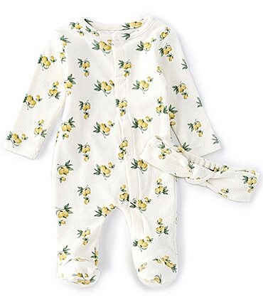 Image of Chelsea & Violet Baby Girls Newborn-9 Months Long-Sleeves Lemons Ribbed Footed Coverall