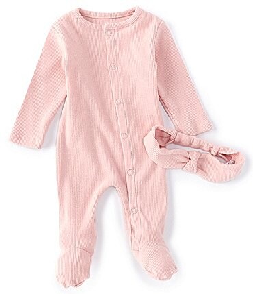Image of Chelsea & Violet Baby Girls Newborn-9 Months Long-Sleeves Ribbed Footed Coverall