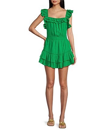 Image of Chelsea & Violet Cassia Guaze Square Neck Ruffle Hem Romper