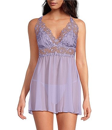 Image of Cinema Etoile Soft Cup Embroidered Chiffon Halter Babydoll With Panty