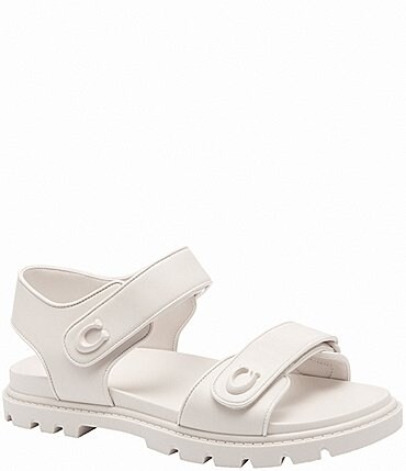 Image of COACH Brynn Leather Signature Logo Detail Banded Sandals