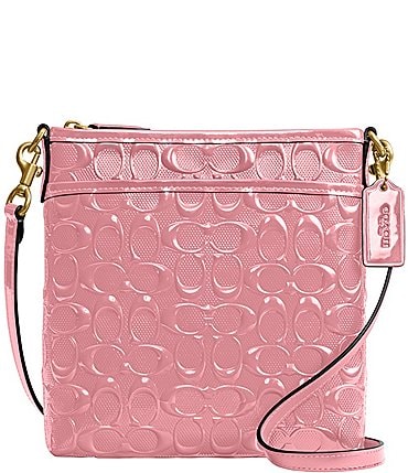 Image of COACH Kitt Logo Patent Leather Gold Toned Messenger Crossbody Bag