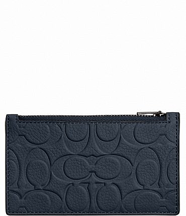 Image of COACH Signature Pebble Leather Zippered Card Case