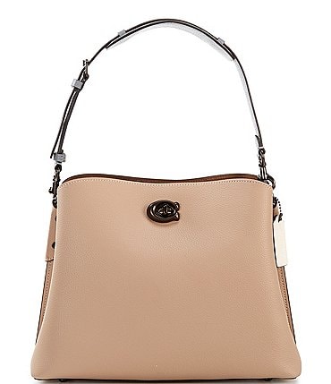 Image of COACH Willow Taupe Leather Turnlock Black Hardware Color Blocked Shoulder Bag