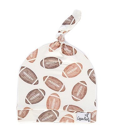 Image of Copper Pearl Baby Boys Blitz Football Print Knit Knotted Hat