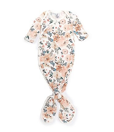 Image of Copper Pearl Baby Girls Newborn-6 Months Autumn Floral Print Long-Sleeve Knotted Gown
