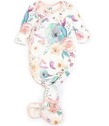 Image of Copper Pearl Baby Girls Newborn-6 Months Long-Sleeve Bloom Floral Print Knotted Gown