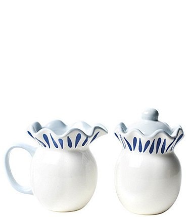 Image of Coton Colors Iris Blue Drop Ruffle Cream and Sugar Set