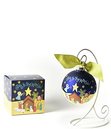 Image of Coton Colors Joy to the World Nativity Glass Ornament with Swirl Stand Set