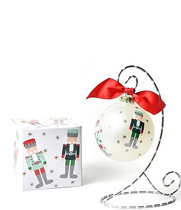 Image of Coton Colors Nutcracker Glass Ornament with Silver and White Swirl Stand Set
