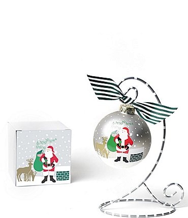 Image of Coton Colors Santa on the Rooftop Glass Ornament with Silver and White Swirl Stand Set
