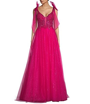 Image of Coya Collection Bead Embellished V-Neck Tie Strap Ball Gown