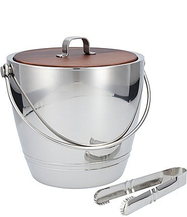 Image of Crafthouse by Fortessa Stainless Steel Round Ice Bucket with Wood Lid and Tongs