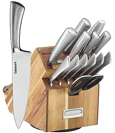 Image of Cuisinart 15-Piece Shogun Hammered Cutlery Set with Rotating Acacia Block
