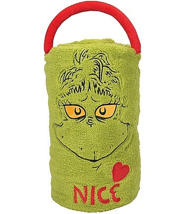 Image of Department 56 Snowpinions Dr. Seuss Naughty or Nice Grinch SnowThrow Holiday Fleece Blanket