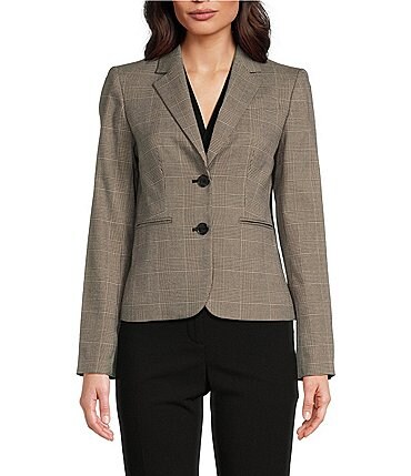 Image of DKNY by Donna Karan Twill Plaid Notch Lapel 2-Button Blazer