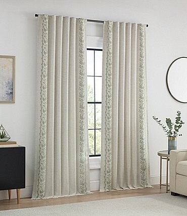 Image of Eclipse Energy AbsoluteZero Total Black Out Faux Linen Embroidered Fern Drapery Panel Pair