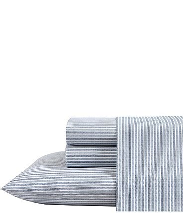 Image of Eddie Bauer Ticking Stripe Navy Cotton Percale Sheet Set