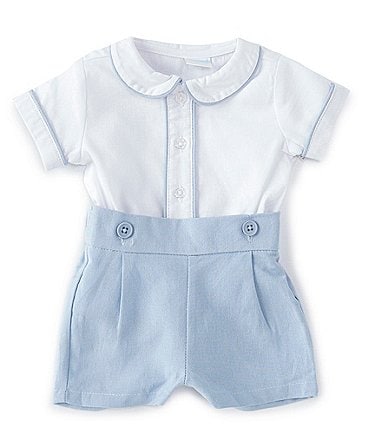 Image of Edgehill Collection Baby Boy Newborn-24 Months Short Sleeve Button Front Shirt and Pleated Short Set