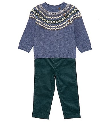 Image of Edgehill Collection Baby Boys 12-24 Months Long Sleeve Round Neck Sweater & Pull-On Pants Set