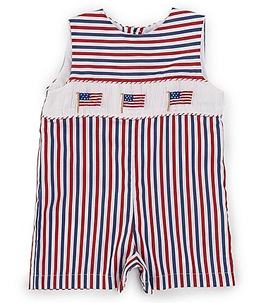 Image of Edgehill Collection Baby Boys 3-24 Months Round Neck Sleeveless Smocked American Flag Jon Jon